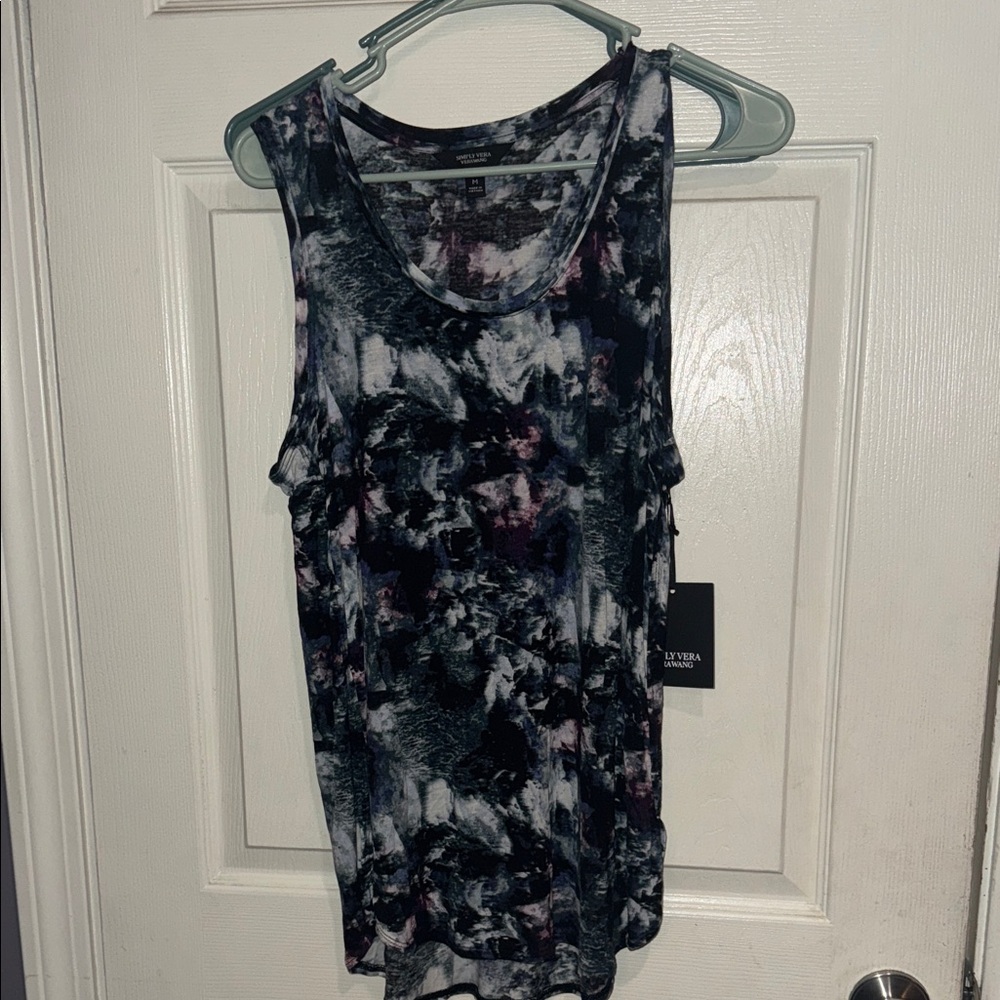 Vera Wang Black, Gray & Purple Abstract Sleeveless Tank